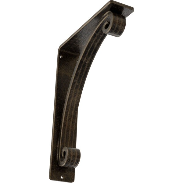 Ekena Millwork Legacy Wrought Iron Bracket, (Triple center brace), Antiqued Pale Gold 2"W x 7 1/2"D x 10"H BKTM02X07X10TLEAPG - main